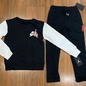 Nike Air Jordan Youth Set Boy's Sweater PANTS Tracksuit Black/White Size 8 New